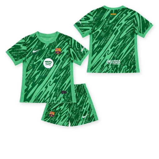 Barcelona Goalkeeper Green Kids Football Kit 24/25