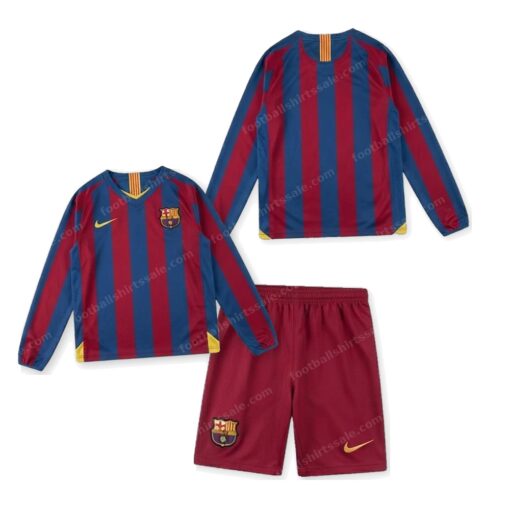 Barcelona Retro Home Long Sleeve Kids Football Kit 05/06